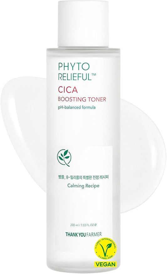 THANKYOU FARMER Phyto Relieful CICA PHA LHA Boosting Toner 7.03 fl oz (200ml), Dermatologist Tested, Alcohol-Free Liquid Exfoliant for Face, Oil-Free Hydrating Toner, Vegan, Fragrance-Free