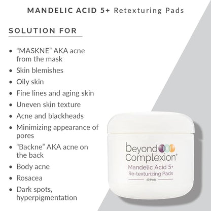 Mandelic Acid 5% Resurfacing Pads for Face with Green Tea, Hops, Aloe Extract and Phytic Acid - Exfoliating Facial Peel Pads for Minimizing the Appearance of Pores (60 PADS)