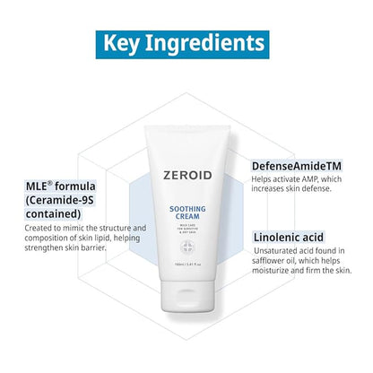 ZEROID | Soothing Cream | Face Moisturizer for Sensitive Skin | Face Cream for Skin Barrier Repair | Face Lotion for Soothing & Calming | Dermocosmetic Face Cream | Korean Skincare | 2.7 fl oz (80ml)