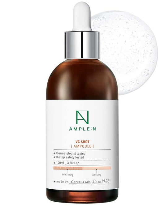 AMPLE:N VC Shot Serum - Korean Anti-Aging Face Serum with Vitamin C – Evens Pigmentation and Aging Spots - Vitamin C to Clear Skin of Sun Damage and Reduce Wrinkles, 3.38 fl.oz.