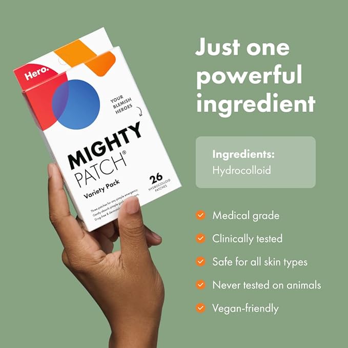 Mighty Patch™ Variety Pack from Hero Cosmetics - Hydrocolloid Acne Pimple Patches for Covering Zits and Blemishes, Spot Stickers for Face and Skin, Korean Skin Care, 26 ct (Pack of 2)