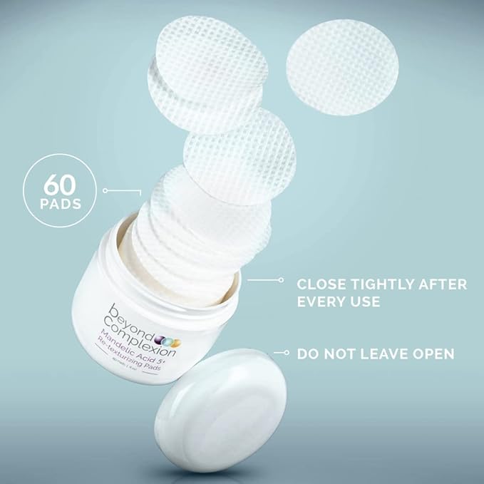 Mandelic Acid 5% Resurfacing Pads for Face with Green Tea, Hops, Aloe Extract and Phytic Acid - Exfoliating Facial Peel Pads for Minimizing the Appearance of Pores (60 PADS)