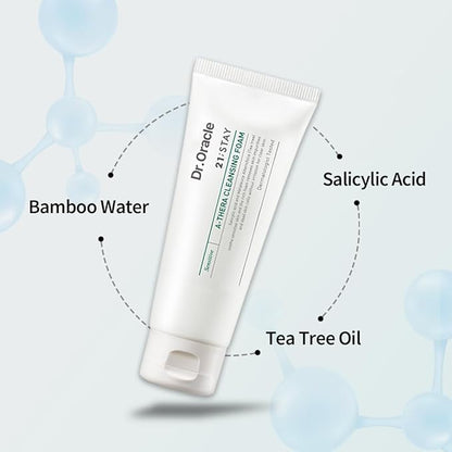 DR.ORACLE 21 Stay A-Thera Cleansing Foam – Tea Tree Oil & Salicylic Acid Cleanser for Hormonal Acne, Pore Deep Cleansing Foam, Korean Skin Care, Dermatologist Tested 3.38 fl oz