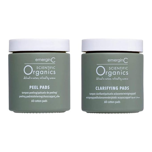 emerginC Scientific Organics At-Home Facial Peel + Clarifying Kit - Exfoliating Facial Peel Pads to Help Minimize the Appearance of Fine Lines, Wrinkles + Large Pores (60 Treatments)