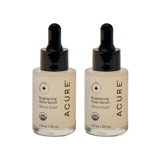 Acure Brightening Glow Serum - Anti Aging Face Serum, Bright Glow for Women & Men, Facial Skincare with Argan Oil and Cranberry Seed Oil, Vegan & Cruelty Free - 1 fl oz (2 Pack)