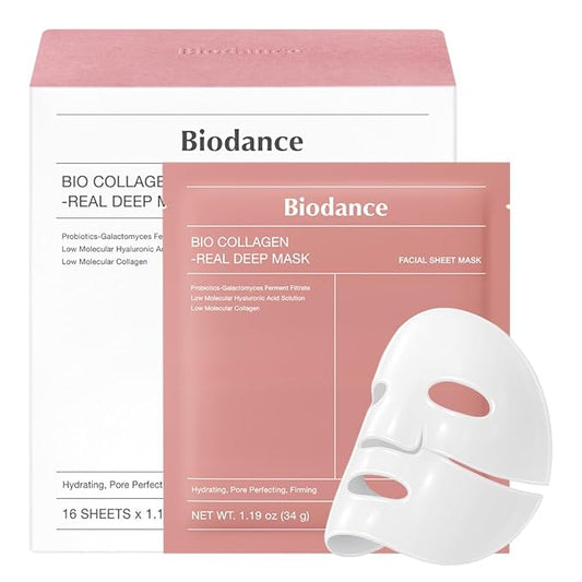 BIODANCE Bio-Collagen Real Deep Mask, Hydrating Overnight Hydrogel Mask, Pore Minimizing, Plumping, Elasticity Improvement, Korean Skincare, Stocking Stuffers for Teen Girls | 1.19oz(34g) x 16ea