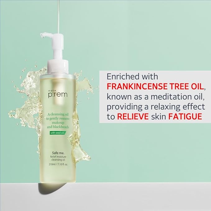 MAKE P:REM Safe Me. Relief Moisture Cleansing Oil, Deep Pore Cleansing Makeup Remover for Oily Skin, All Skin Types, Gentle Blackhead Remover, Korean Skin Care, 7.1 Fl Oz, 210ml