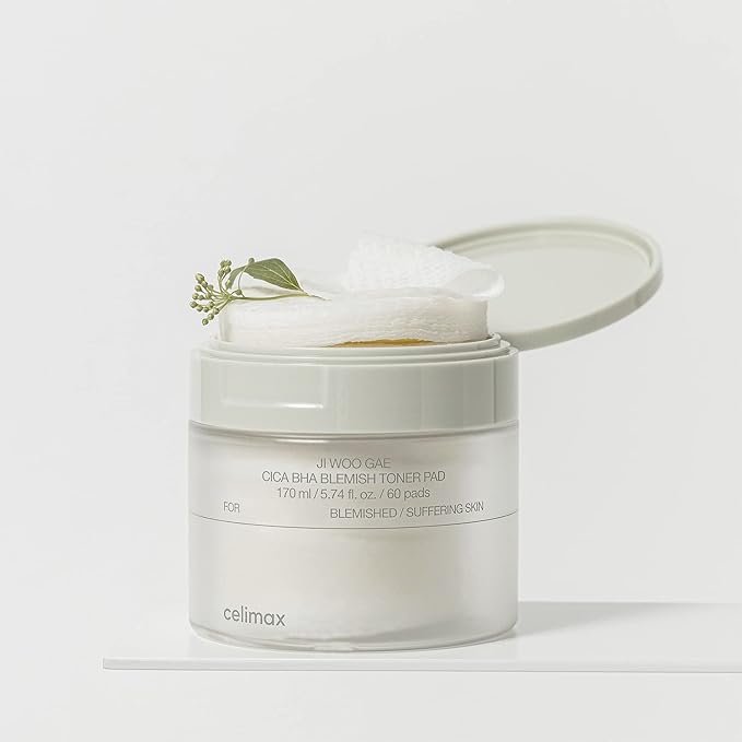 celimax Ji.Woo.Gae Cica BHA Blemish Toner Pad (60 Pads) + The Real Cica Soothing Cream 50ml + The Real Cica Calming Ampoule Mask 27ml (5EA) Bundle