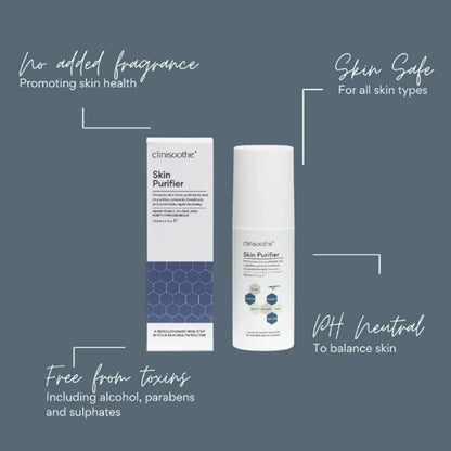 Clinisoothe+ Skin Purifier – Daily Cleanser and Acne Treatment for Face & Body, with Hypochlorous Technology to Prevent Breakouts & Promote Rapid Recovery, For All Skin Types (3.4oz Spray Bottle)