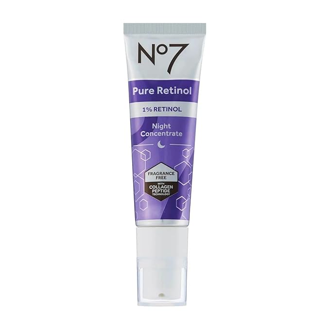 No7 Pure Retinol 1% Night Concentrate - Anti Wrinkle Retinol Serum with Collagen Peptides & Niacinamide for Younger Looking Skin - Firming Face Serum for Fine Lines & Wrinkles (30ml)