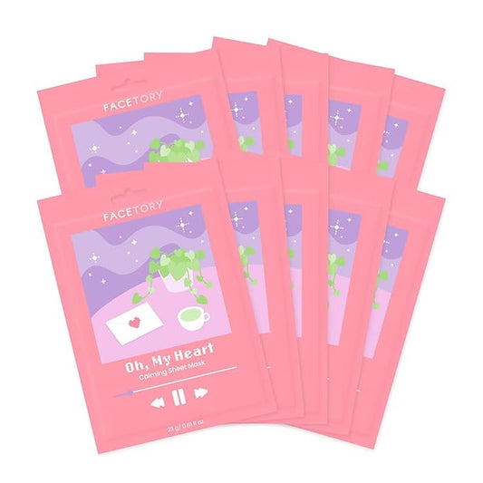 FACETORY K Beauty Face Mask Skin Care - CALMING Sheet Mask for ACNE-PRONE Skin with Heartleaf Extract | Calms Redness Smoothes Texture (10 Pack)