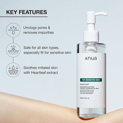 Anua Mild Double Cleanser Duo for Facial Cleansing : Heartleaf Pore Control Cleansing Oil Mild & Heartleaf Quercetinol Pore Deep Cleansing Foam for Double Cleansing, Blackhead Remover, Korean Skincare