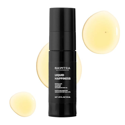 Liquid Happiness Anti Aging 0.3% Retinaldehyde Serum for Face & Eyes - Retinal Discoloration Correcting Serum with Fast Absorbing Squalane - Boosts Firmness - Vegan, 30 ml/Net 1.01 Fl. Oz