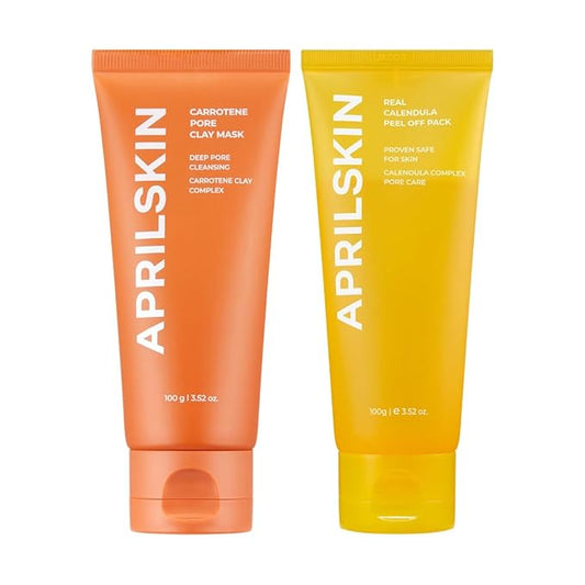 APRILSKIN Glow Reset Mask Duo: Calendula Flower Infused Peel Off Mask & Carrotene IPMP 3-Min Quick Dry Pore Caring Clay Mask