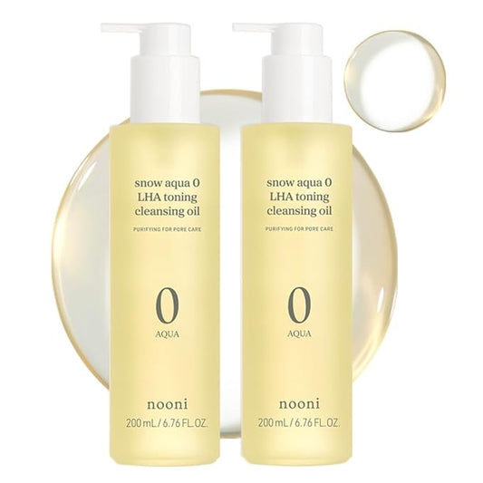 NOONI Facial Cleanser - Snow Aqua 0 LHA Toning Cleansing Oil *2ea | Makeup Blackhead Remover, Pore Control, Glass Skin, Help Control Sebum, Revitalizing, Mother's Day, 6.76 Fl Oz x 2