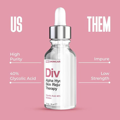 Glycolic Acid Peel 40% Professional Chemical Peel for Face for Acne Scars, Collagen Boost, Wrinkles, Fine Lines - Alpha Hydroxy Acid Liquid Exfoliant for Face Peel Mask for Men & Women