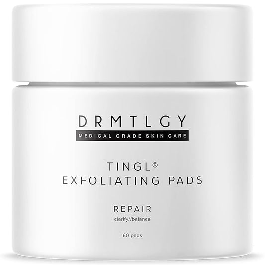 DRMTLGY Tingl Exfoliating Face & Body Pads – Glycolic, Lactic & Salicylic Acid for Acne, Pores, Blackheads & Wrinkles – AHA BHA Toner Pads for Oily Skin, Anti-Aging, FSA/HSA Eligible – 60 Count