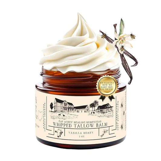 100% Grass-Fed Whipped Tallow Balm & Organic Jojoba Oil infused Organic Madagascar Vanilla Beans/Manuka Honey: face/body moisturizer for dry, sensitive skin/eczema (VANILLA HONEY)