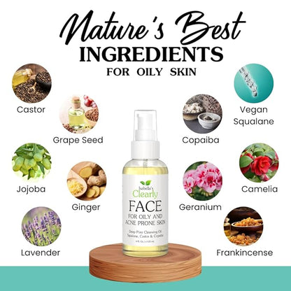 Isabella's Clearly FACE, Natural Deep Pore Cleansing Oil with Jojoba, Grape Seed, Vegan Squalane | Non-Comedogenic Makeup Remover and Face Wash | Water Free, Made in USA