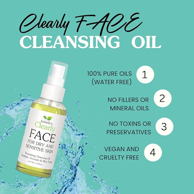 Clearly FACE, Natural Oil Cleanser Face Wash and Makeup Remover | Gentle Cleansing Oil with Avocado, Argan, Blue Tansy and Vegan Squalane | Pure & Toxin-Free, Water Free, Made in USA