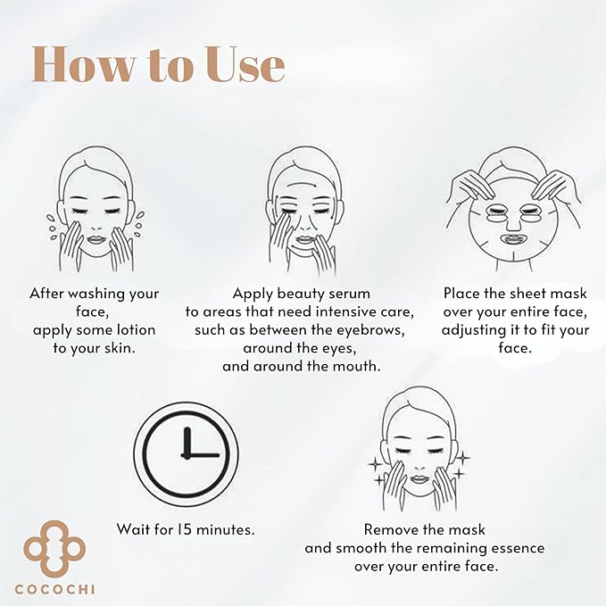 COCOCHI 5 EA Facial Mask Sheet for Clear Skin, Dark Spots & Sensitive Skin with Vitamin C Face Serum, 2-STEP Face Mask Skincare for Women by Peptide& Pearl Extract from Japan, AG Ultimate PEARL