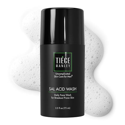 Tiege Hanley Salicylic Acid Cleanser for Men - Gentle & Deep Cleansing Face Wash for Clear Skin - Prevent Breakouts & Helps Control Oil Production, Minimizing Blackheads & Reduce Pore Size