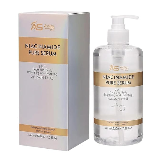 Ashley Shine Niacinamide Serum Moisturizes Skin Care 2 in 1 for Face and Body，Brightening Serum for Dark Spots, Body, Fine Lines & Wrinkles 17.58Fl Oz