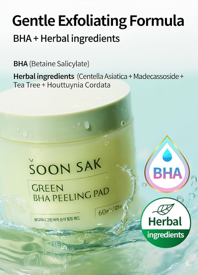 BEAUDIANI Green BHA soon sak peeling pad, 60pads, facial peel, Korean toner pads, exfoliator, pore tightening, soothing & hydrating, skincare pads, chemical peel, fruits extract