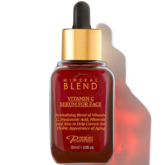 Vitamin C Serum for Face with Hyaluronic Acid & Rose Hips oil - Natural & Organic Anti Aging facial serum, Mineral Blend by Premier Dead Sea 1.7 Fl.Oz