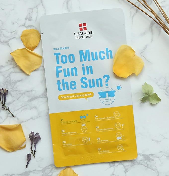 Leaders Insolution Daily Wonders Too Much Fun in the Sun? Facial Mask Sheet Soothing and Calming Hydrating Korean Skincare (10 Sheets)