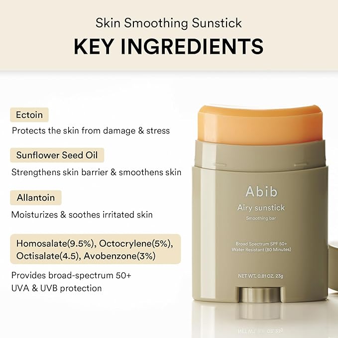 Abib Airy Sunstick Protection Bar DUO Broad Spectrum SPF50+ 1.62 oz / 46 g (Semi-matte) | Korean Suncreen Stick Suncare Sunblock, No Whitecast, Protector Solar Barra, Water resistant
