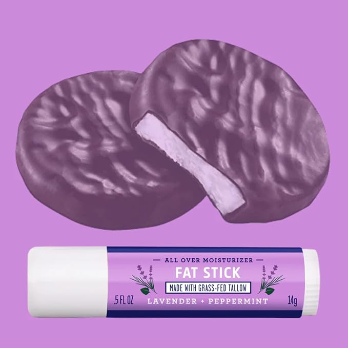 FATCO Fat Stick All Purpose Beef Tallow Moisturizing Stick (2 Pack), For Dry Areas On Your Face, Lips, And Body, Moisturize And Soothe, Vitamins A, D, E & K - Lavender + Peppermint (0.5 oz)