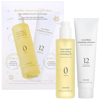 NOONI Facial Cleanser - Double Cleansing Duo Gift Set, 2 in 1 Cleansing Oil & Whipping Foam Cleanser | Korean Skin Care, Face Wash, Makeup Remover, Pore Care, Korean Beauty, Stocking Stuffers