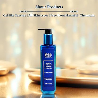 Blue Nectar Gold Swaran Bhasam Face Wash for Glowing Skin | Ayurvedic Gentle Cleanser for Oily & Dry Skin | Gold face wash for woman & Men (10 Herbs, 6.76 fl oz)