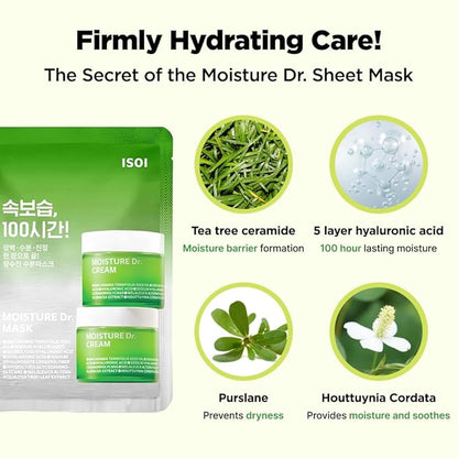 ISOI Moisture Dr. Mask Pack, Hydrating & Soothing Korean Sheet Mask for Face with Tea Tree, Ceramide & Hyaluronic Acid, Nourishing Skin Barrier Care, Korean Skin Care (10EA)