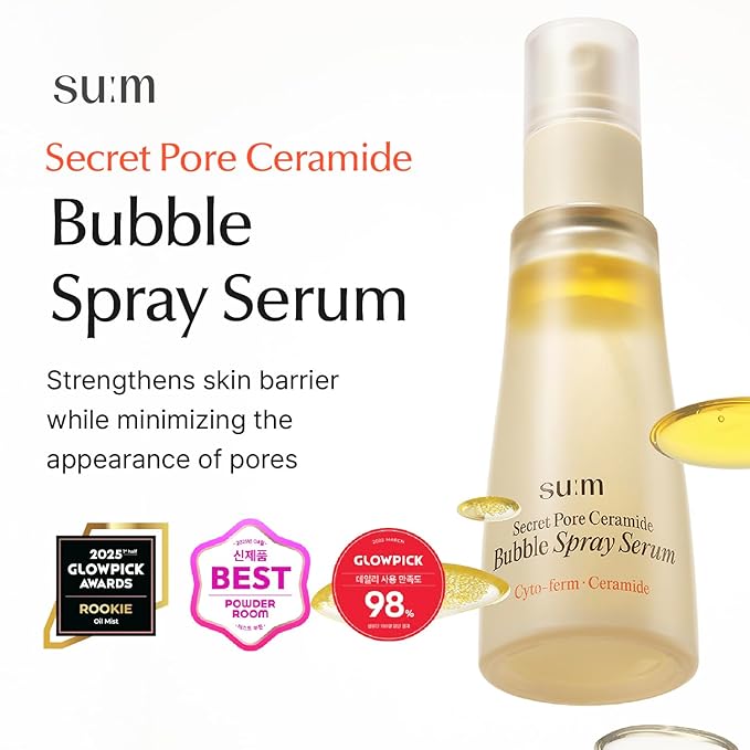 SU:M Secret Pore Ceramide Bubble Spray Serum (2 fl oz) - Korean Skincare Hydrating, Pore-Refining Mist for Skin Barrier Strengthening with Cyto-ferm Activator™, Salicyloyl Phytosphingosin