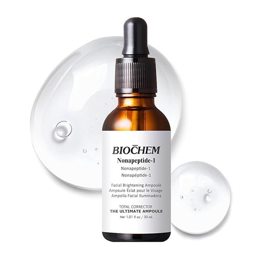 BIOCHEM Nonapeptide-1 Brightening Serum–Dark Spot Corrector & Melanin Inhibitor Ampoule for Even Skin Tone & Natural Glow– Anti-Aging Peptide Treatment for Face & Neck,1.01 fl oz/30 mL