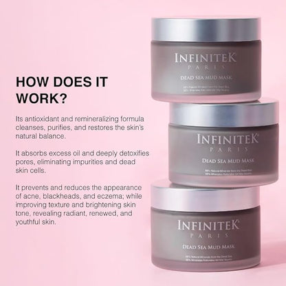 Infinitek Paris Dead Sea Mud Mask 6.34 Fl Oz - Face Mask for Acne Treatment, Blackhead Remover, Antioxidant Pore Cleaner