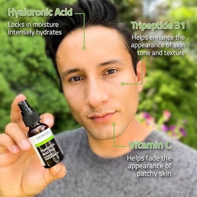 YEOUTH Hyaluronic Acid Serum for Face with Vitamin C, Hydrating Face Serum or Women & Men, Minimize the Look of Wrinkles, Patchy & Dull Skin 2oz