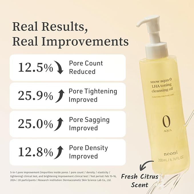 NOONI Korean Cleansing Oil - Snow Aqua 0 LHA Toning Cleansing Oil | Makeup Blackhead Remover, Pore Control, Glass Skin, Help Control Sebum, Revitalizing, Moisturizing, Korean Skin Care, 6.76 Fl Oz