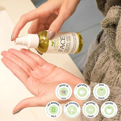 Clearly FACE, Natural Oil Cleanser Face Wash and Makeup Remover | Gentle Cleansing Oil with Avocado, Argan, Blue Tansy and Vegan Squalane | Pure & Toxin-Free, Water Free, Made in USA