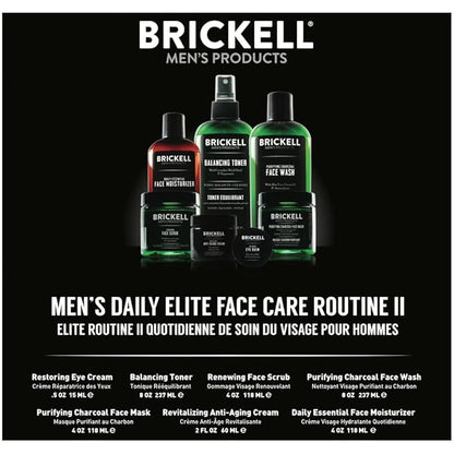 Brickell Men's Daily Elite Face Care Routine II, Toner, Charcoal Facial Wash, Face Scrub, Anti-Aging Night Cream, Eye Cream, Charcoal Mask and Moisturizer, Natural and Organic, Scented
