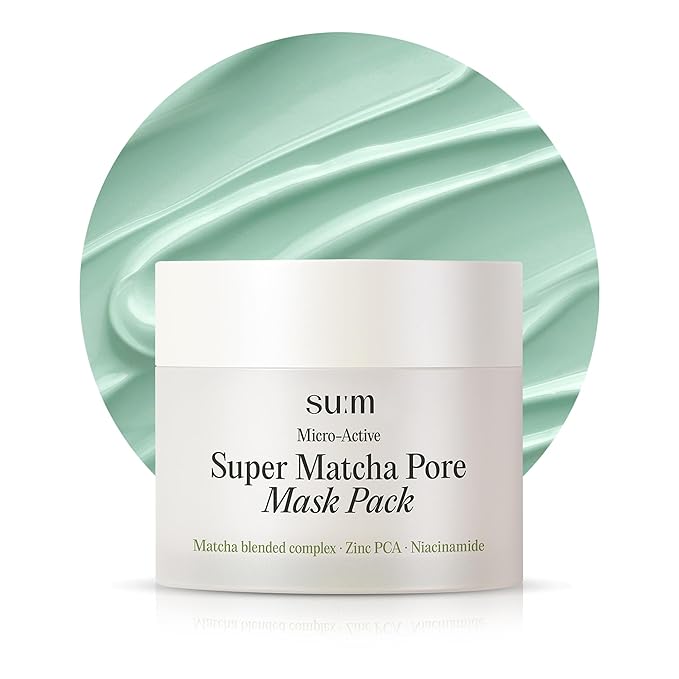 SU:M Micro-Active Super Matcha Pore Mask Pack (3.38fl oz) - Pore refining, oil control, exfoliating mask. with Matcha Blended Complex, Zinc PCA, and Fermented Vitamin B3 for smoother, clearer skin