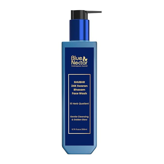 Blue Nectar Gold Swaran Bhasam Face Wash for Glowing Skin | Ayurvedic Gentle Cleanser for Oily & Dry Skin | Gold face wash for woman & Men (10 Herbs, 6.76 fl oz)
