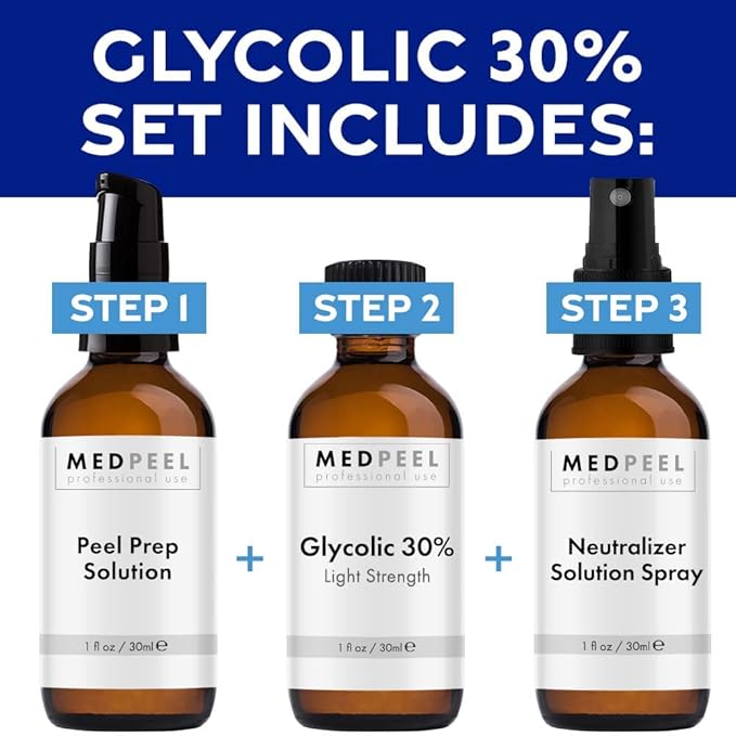 MedPeel Glycolic Acid 30% Peel Kit – Includes Peel, Prep & Neutralizer – Light Strength Chemical Peel for Fine Lines, Wrinkles & Radiant Skin – Suitable for All Skin Tones – 1oz (3pc Set)