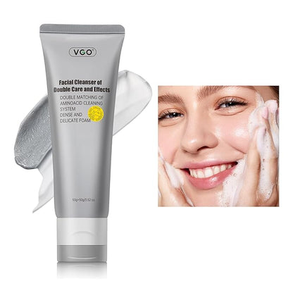 VGO Facial Cleanser, Daily Face Wash of Double Care and Effects, Cleansing Mud Mask & Amino Acid Cleansing All in One Gentle Face Cleanser, 3.52 Oz