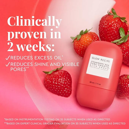 Glow Recipe Strawberry BHA Serum + Poreless Face Primer for Makeup - Silicone-Free Blurring Matte Primer to Reduce Shine & Prolong Wear - Hybrid Korean Skin Care for Oil Control & Smooth Texture, 30ml