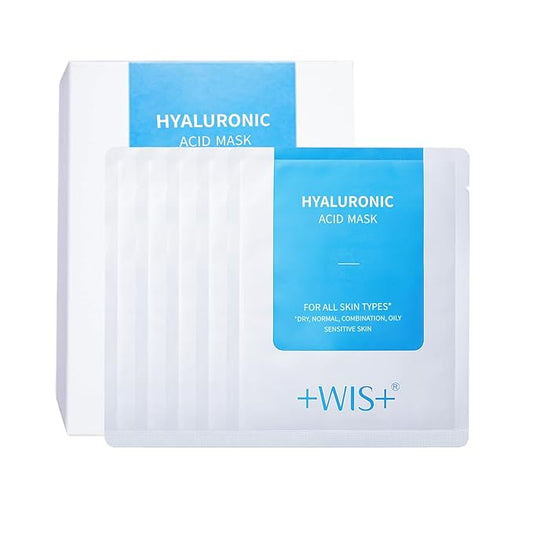 +WIS+ Hyaluronic Acid Face Mask 24 EA with Hyaluronic Acid Serum and Vitamin B5, Hydrating Facial Mask for Dry Skin, Anti-Aging Mask to Plump and Repair Dehydrated Skin, Safe on Sensitive Skin