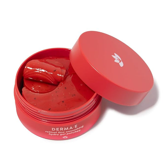 Derma E Retinol + Bakuchiol Under Eye Patches (30 Pairs) Non-Irritating, Line Smoothing Hydro Gel Eye Patches with Rose Water & Real Hibiscus Petals, Helps Reduce Fine Lines, Crow's Feet, 60ct