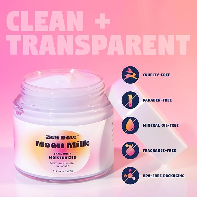 Moon Milk Snail Mucin Moisturizer Gel Cream 3.52 Oz - Blue Light Skin Defense - Korean Snail Mucin Serum Cream that Replenishes Moisture & Leaves Skin Brighter, Plumper, Soothed & Smooth